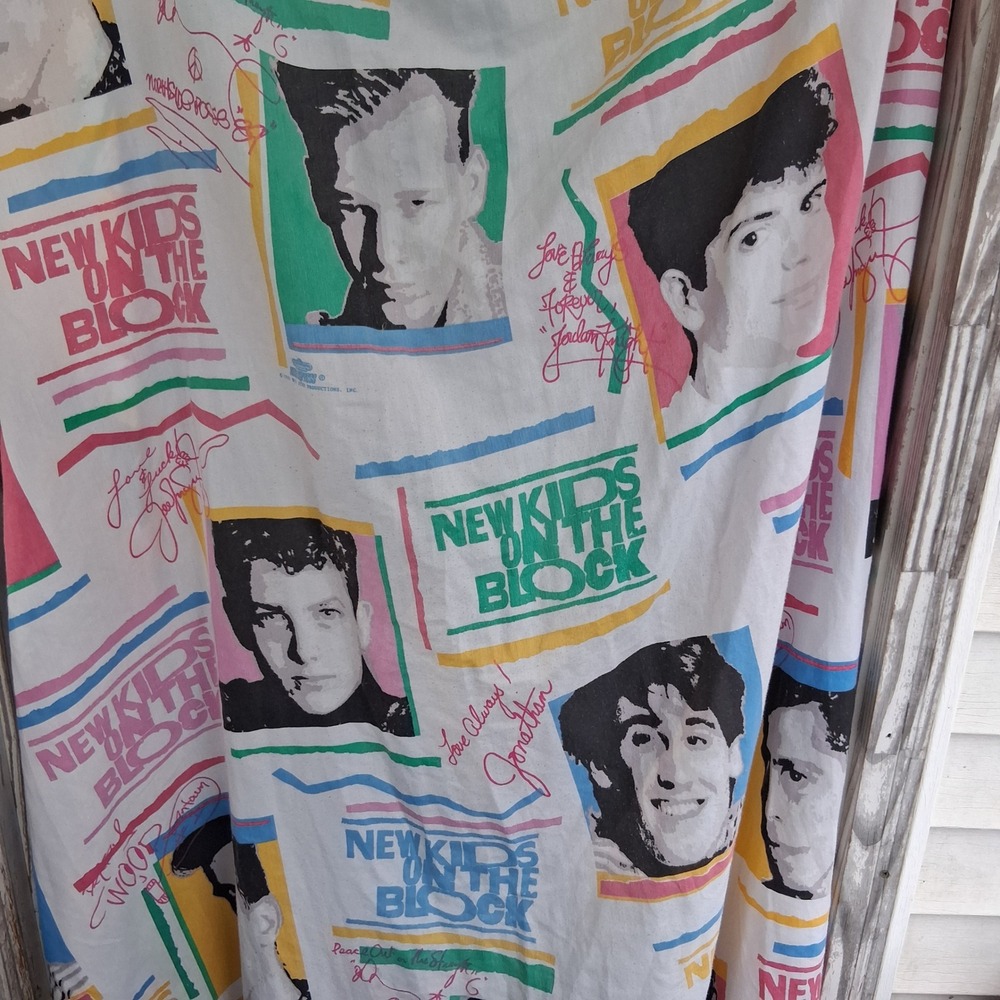 Vintage 1990 New Kids on the Block NKOTB Fitted Sheet All Over Print 90s Pop